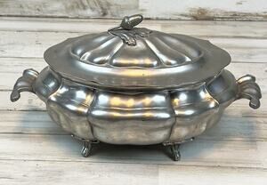 Vintage Pumpkin Covered Tureen Metal Serving Bowl 11" Fall Harvest Thanksgiving